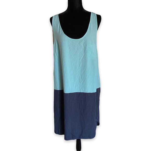 LOFT Womens Dress XXL‎ Colorblock Drop Waist Blue Aqua Slip Tank Ann Taylor NEW - Picture 3 of 6